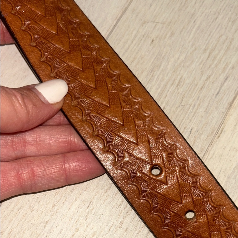 Embossed Brown Leather Belt